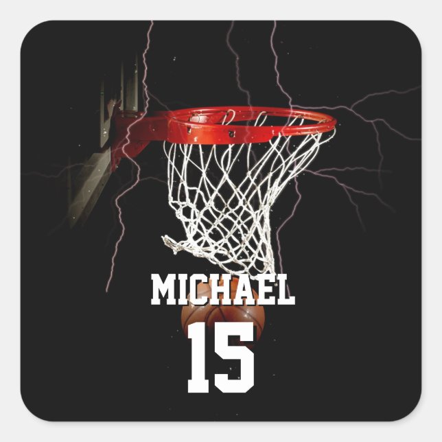 Basketball Name und Nummer hinzufügen Quadratischer Aufkleber (Vorderseite)