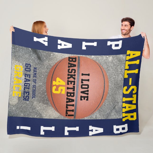 Basketball Navy Team Personalisiert Fleece Blanken (Beispiel)