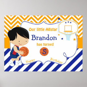 Basketball Niedlich Black Hair Boy Geburtstag Poster
