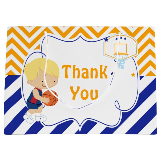 Basketball Niedlich Blonde Hair Boy Vielen Dank Große Geschenktüte (Vorderseite)
