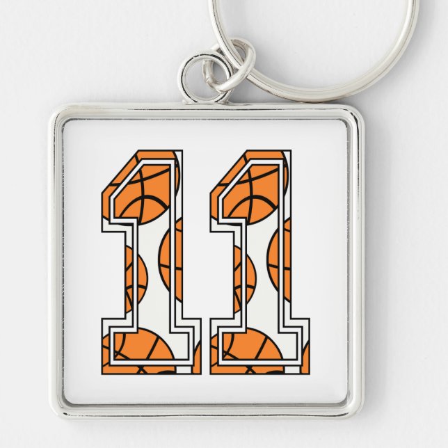Basketball Nr. 11 auf Weiß Schlüsselanhänger (Vorne)