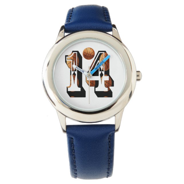 Basketball Nummer 14 Kinder Lederuhr, Armbanduhr (Vorderseite)