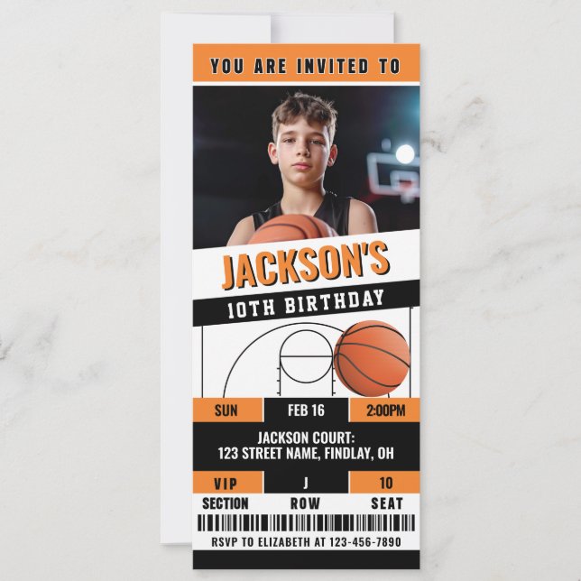 Basketball Orange Black Birthday Party Ticket Einladung (Vorderseite)
