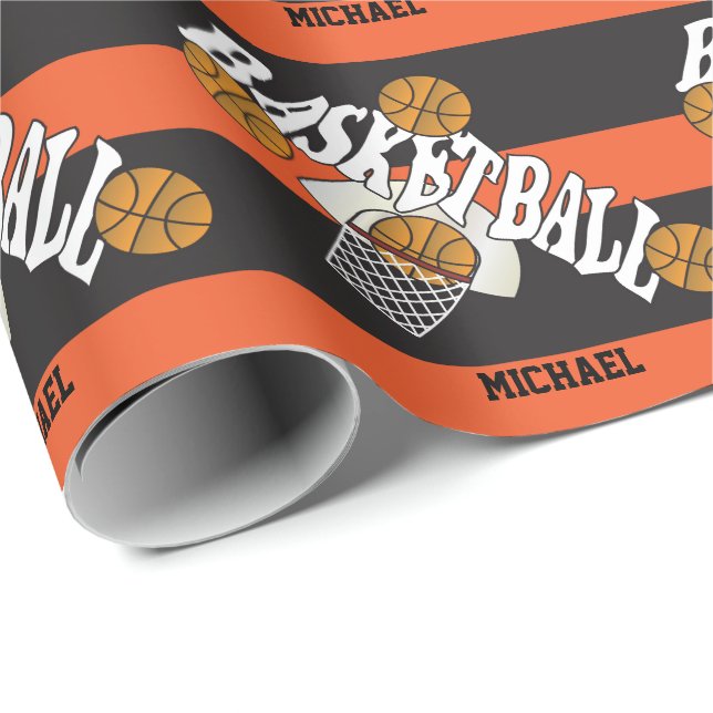Basketball Orange Black Geschenkpapier (Rolleneckpunkt)