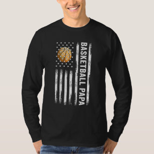 Basketball Papa American Flag Proud Papa Fathers D T-Shirt