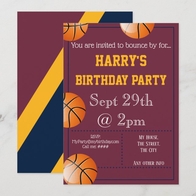 Basketball-Party Einladung bearbeitet (Vorne/Hinten)