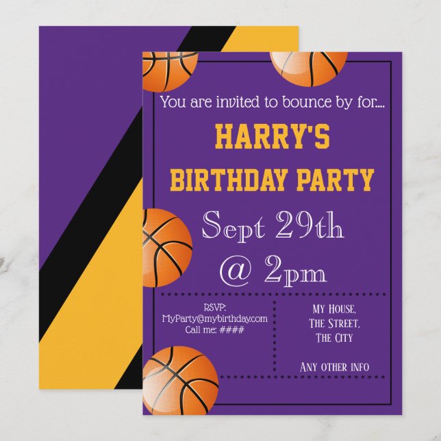 Basketball-Party Einladung bearbeitet (Vorne/Hinten)