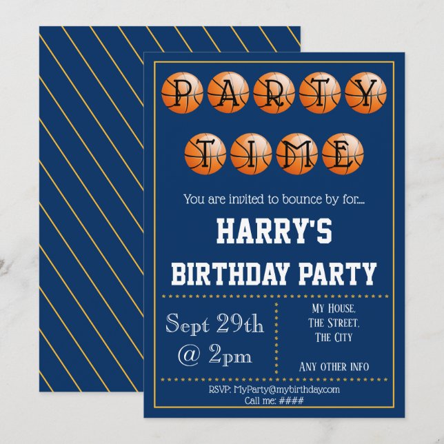 Basketball-Party Einladung bearbeitet (Vorne/Hinten)