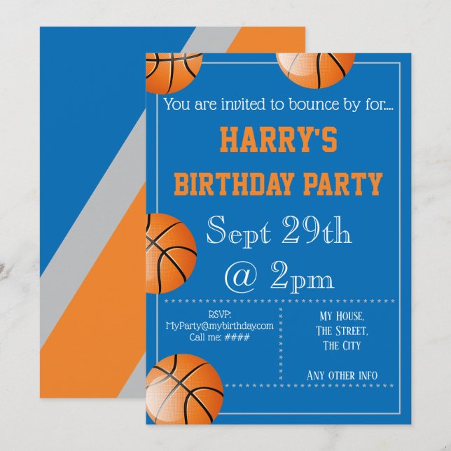 Basketball-Party Einladung bearbeitet (Vorne/Hinten)