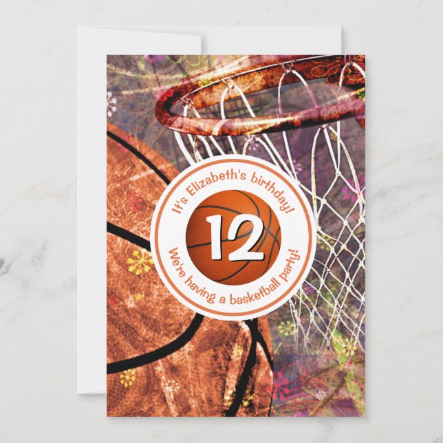 Basketball-Party Einladung für Mädchen (Rückseite)