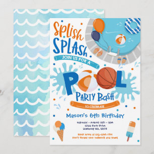 Basketball Party Splish Splash Pool Geburtstag Einladung