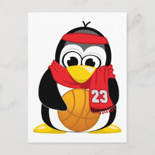 Basketball Penguin Scarf Postkarte