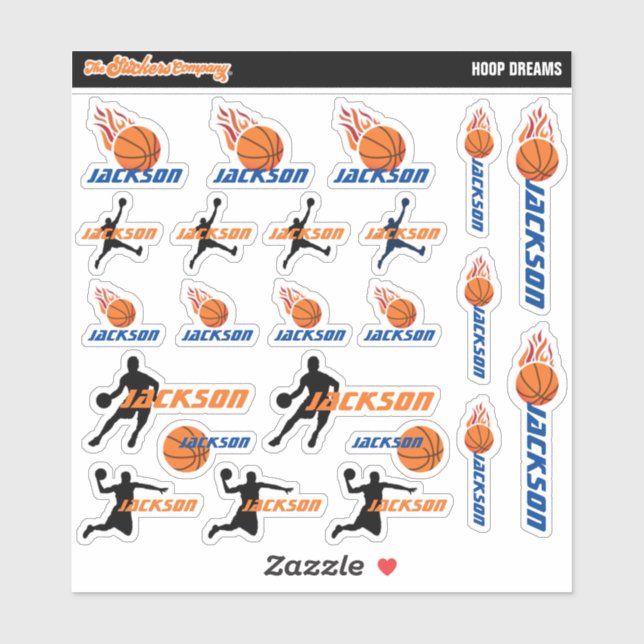 Basketball-Personalisierte Namensschilder | Schule Aufkleber (Blatt)