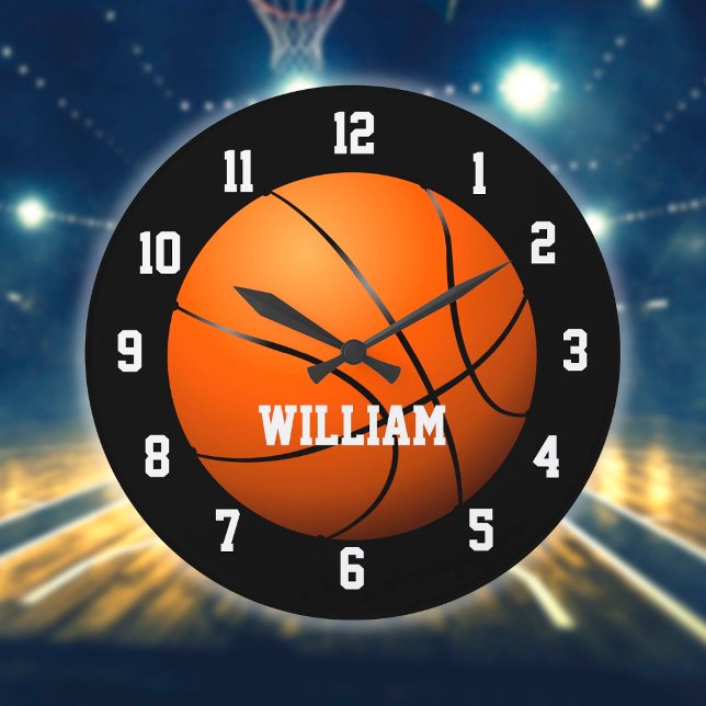 Basketball Personalisierter Individuelle Name Große Wanduhr (Von Creator hochgeladen)