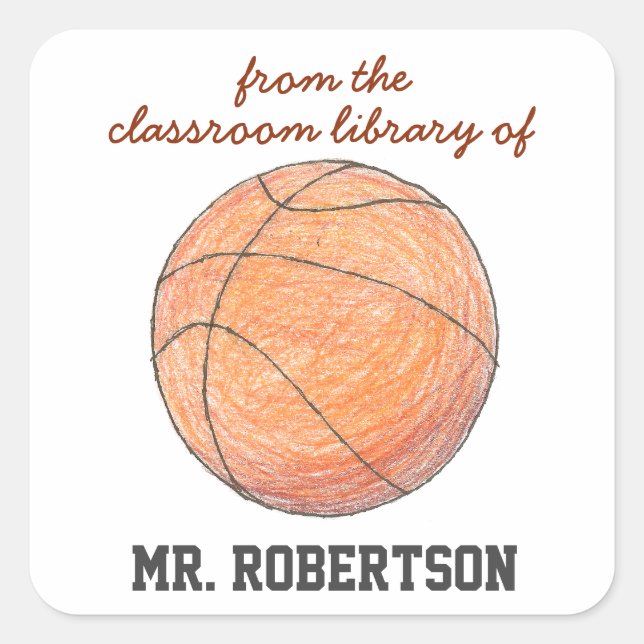 Basketball personalisierter Lehrer Geschenk Buchze Quadratischer Aufkleber (Vorderseite)