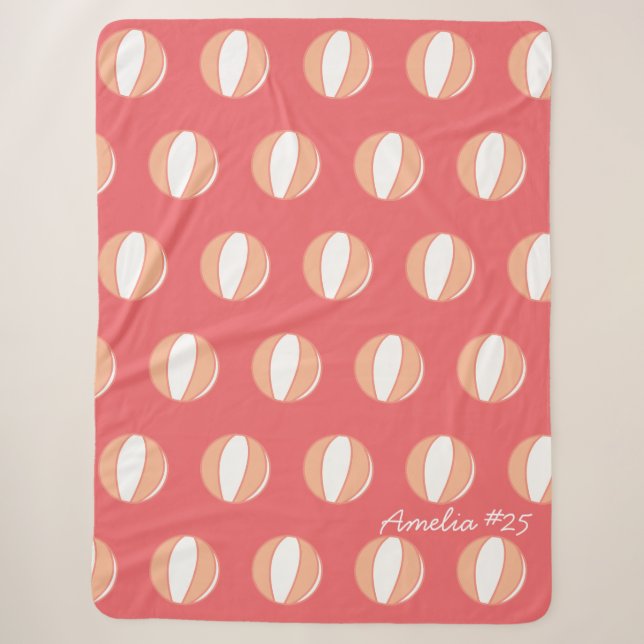 Basketball Personalisierter Name Koralle Weiß Cust Sherpadecke (Vorderseite)