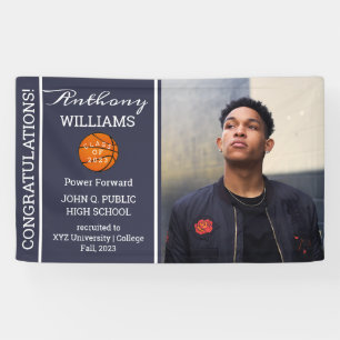 Basketball Player Foto Blau  Weißer Abschluss Banner