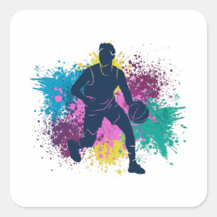 Basketball-Player grungy Color Splashes Quadratischer Aufkleber