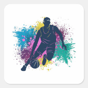 Basketball-Player grungy Color Splashes Quadratischer Aufkleber