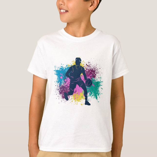 Basketball-Player grungy Color Splashes T-Shirt (Vorderseite)
