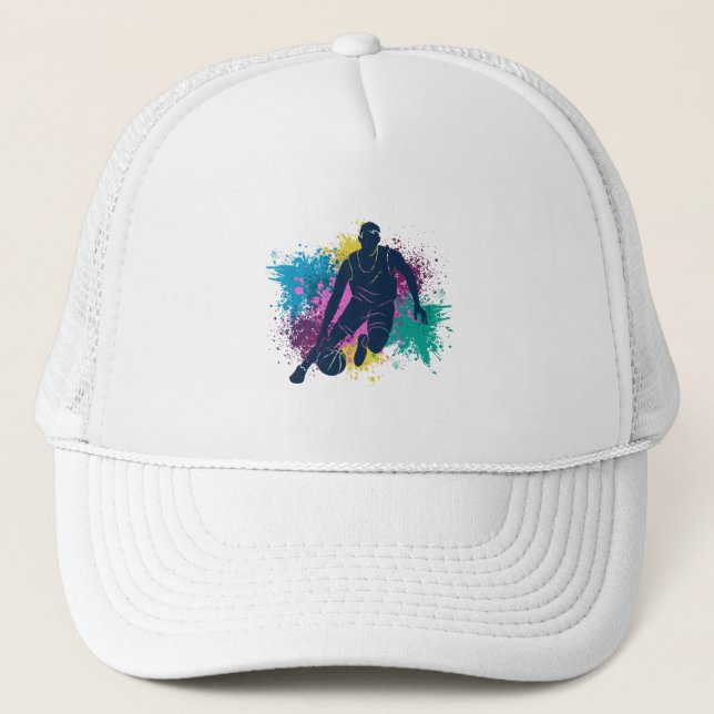 Basketball-Player grungy Color Splashes Truckerkappe (Vorderseite)