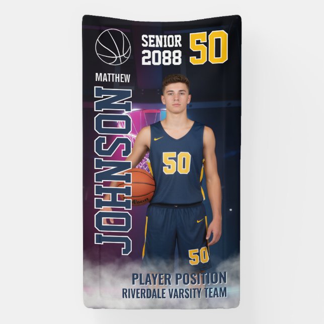Basketball Player High School Senior Night Sports Banner (Vertikal)