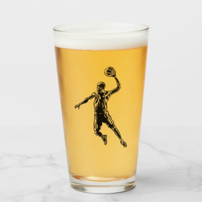 Basketball Player Slam Dunk Dunkles Design Glas (Vorne (Gefüllt))