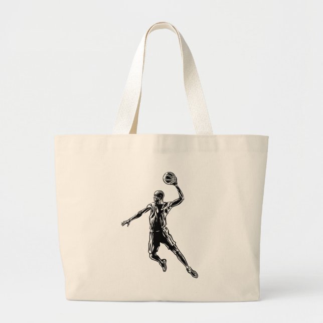 Basketball Player Slam Dunk Dunkles Design Jumbo Stoffbeutel (Vorne)