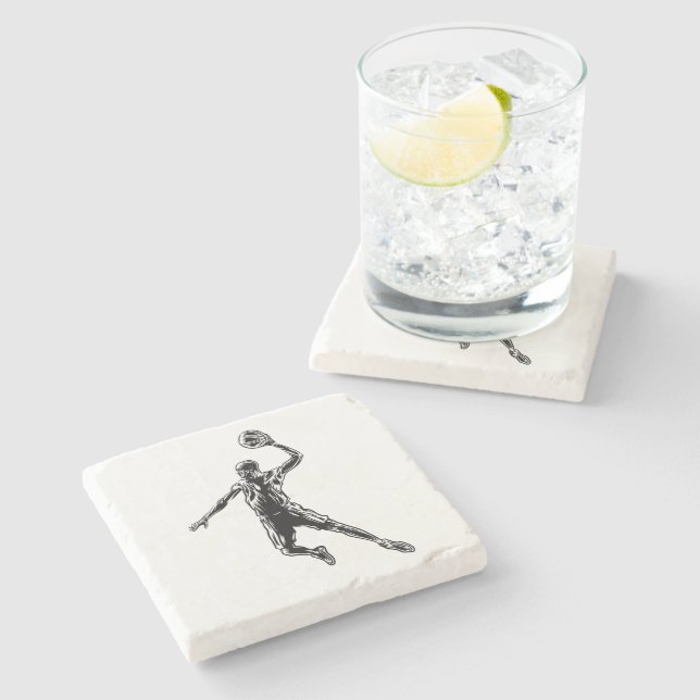 Basketball Player Slam Dunk Dunkles Design Steinuntersetzer (Seitenansicht)