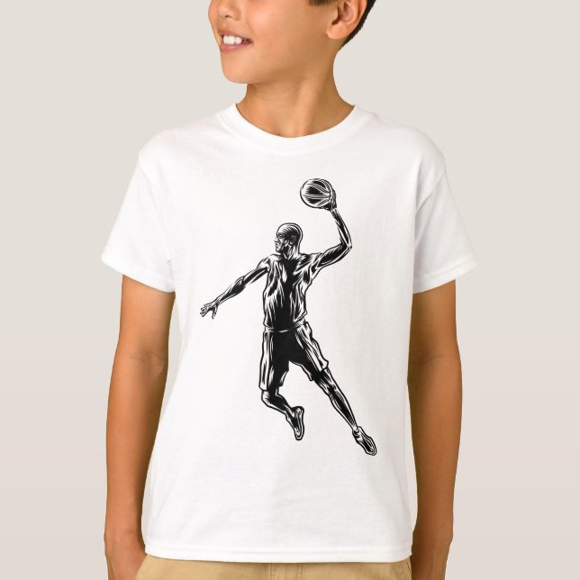 Basketball Player Slam Dunk Dunkles Design T-Shirt (Vorderseite)