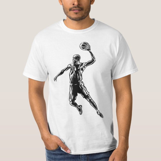 Basketball Player Slam Dunk Dunkles Design T-Shirt (Vorderseite)