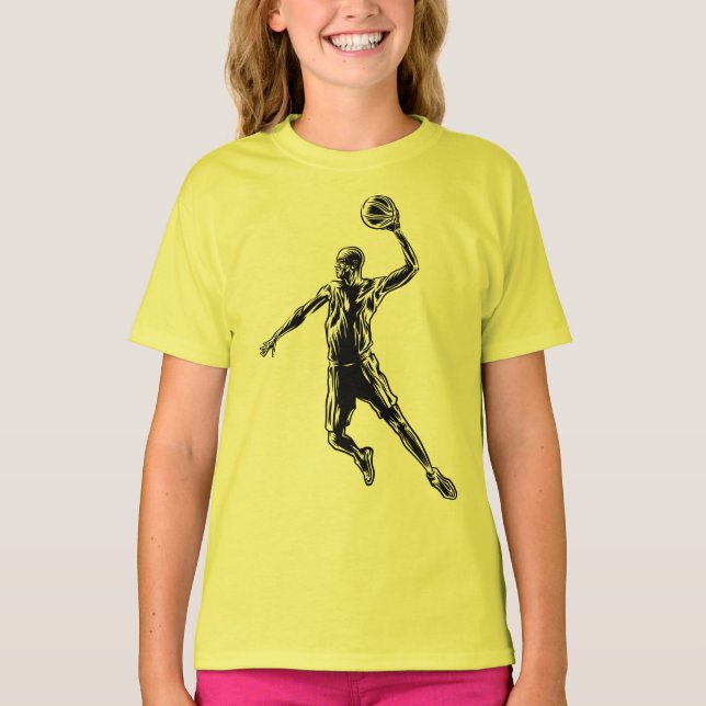 Basketball Player Slam Dunk Dunkles Design T-Shirt (Vorderseite)
