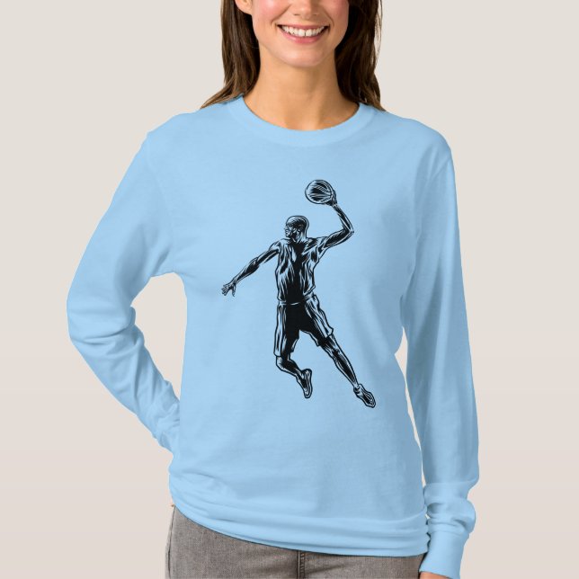 Basketball Player Slam Dunk Dunkles Design T-Shirt (Vorderseite)
