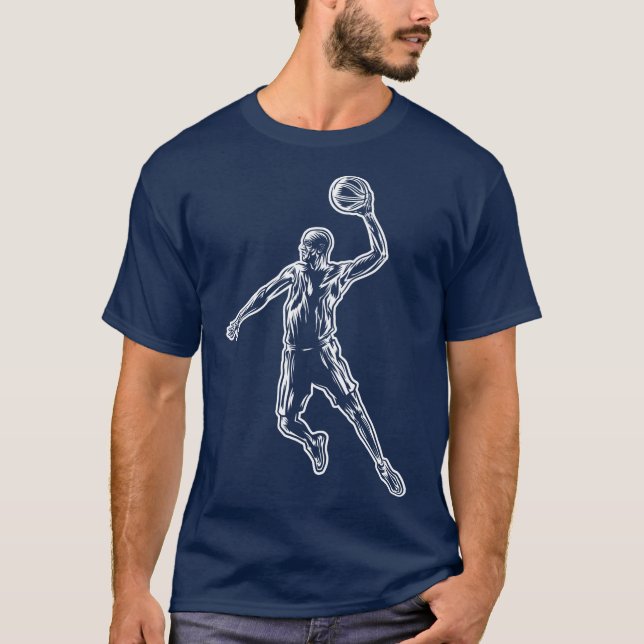 Basketball Player Slam Dunk Lichtdesign T-Shirt (Vorderseite)