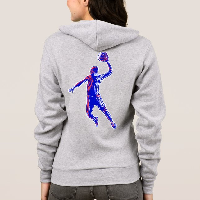 Basketball Player Slam Dunk, Rot und Blau Design Hoodie (Rückseite)