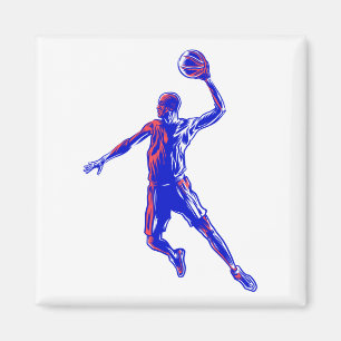 Basketball Player Slam Dunk, Rot und Blau Design Magnet