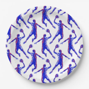 Basketball Player Slam Dunk, Rot und Blau Design Pappteller