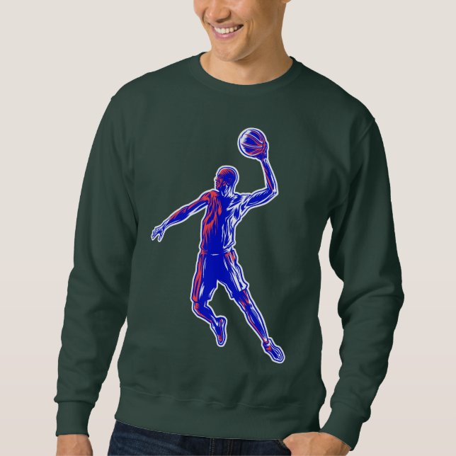 Basketball Player Slam Dunk, Rot und Blau Design Sweatshirt (Vorderseite)