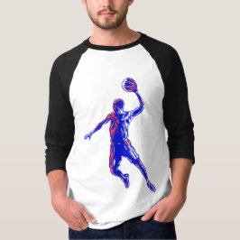 Basketball Player Slam Dunk, Rot und Blau Design T-Shirt