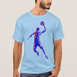 Basketball Player Slam Dunk, Rot und Blau Design T-Shirt