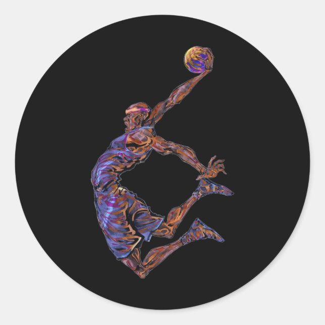 Basketball Player Slam Dunk Runder Aufkleber (Vorderseite)