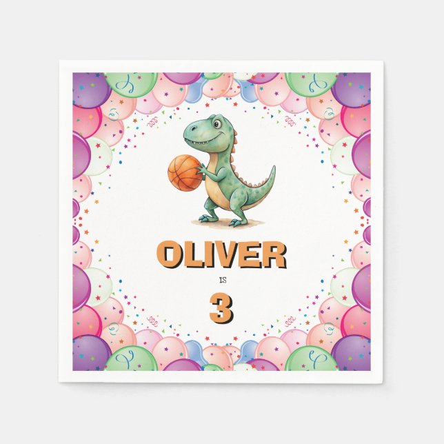 Basketball Player T-rex Geburtstag Serviette (Vorderseite)