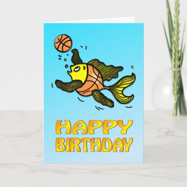 Basketball Poisson drôle dessin animé mignon carte (Devant)