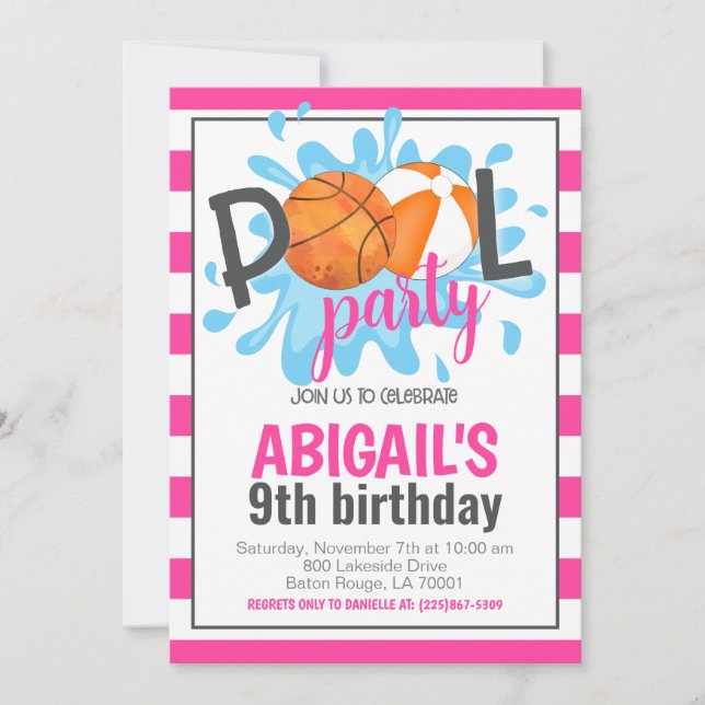 Basketball Pool Party Anniversaire Invitation (Devant)