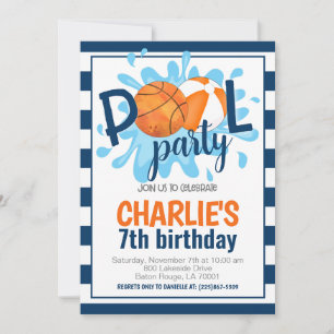Basketball Pool Party Anniversaire Invitation