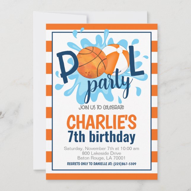 Basketball Pool Party Anniversaire Invitation (Devant)