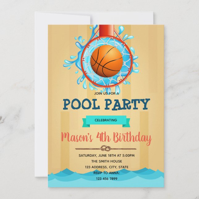 Basketball Pool Party Einladung (Vorderseite)