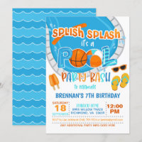 Basketball Pool Party Einladung - Junge - Wa