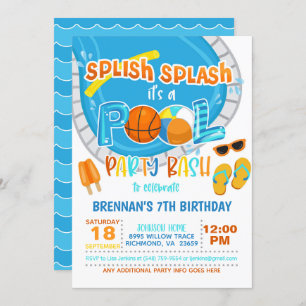 Basketball Pool Party Invitation - Garçon - Blanc