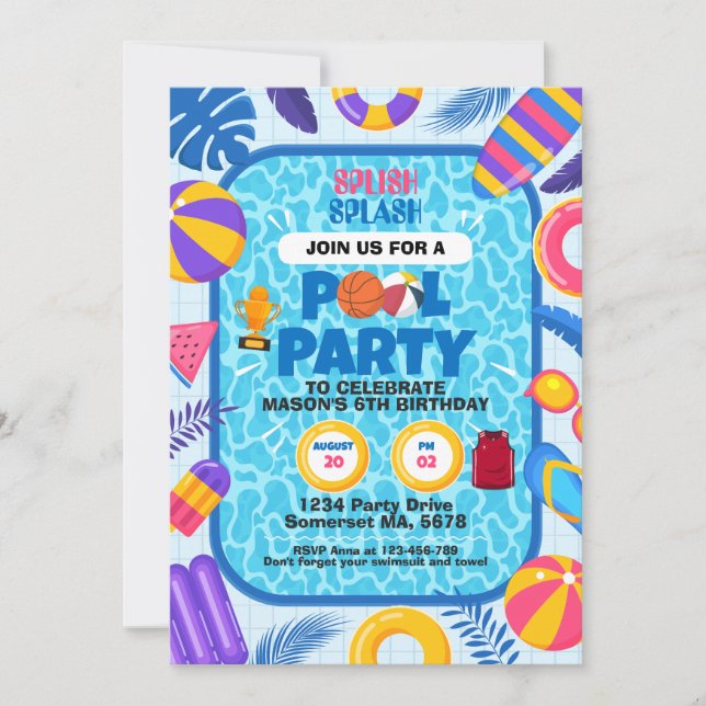 Basketball-Poolparty-Geburtstag Einladung (Vorderseite)